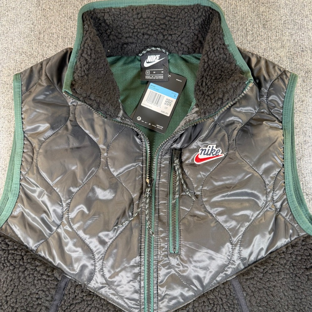 Nike Sportswear Heritage Sherpa Fleece Vest Mens Medium Black Green CU4450-010